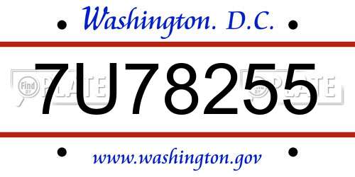 7U78255 District Of Columbia License Plate