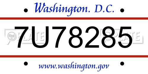 7U78285 District Of Columbia License Plate