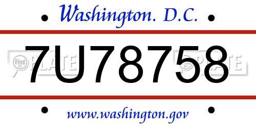 7U78758 District Of Columbia License Plate