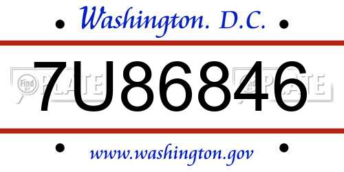 7U86846 District Of Columbia License Plate