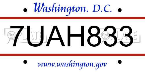 7UAH833 District Of Columbia License Plate
