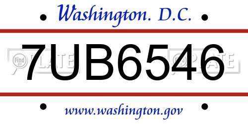 7UB6546 District Of Columbia License Plate