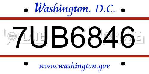 7UB6846 District Of Columbia License Plate
