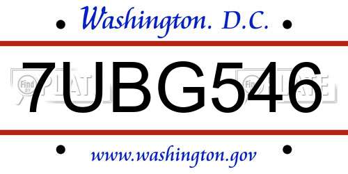 7UBG546 District Of Columbia License Plate