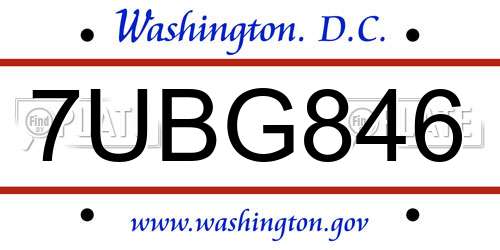 7UBG846 District Of Columbia License Plate