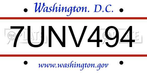 7UNV494 District Of Columbia License Plate