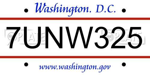 7UNW325 District Of Columbia License Plate