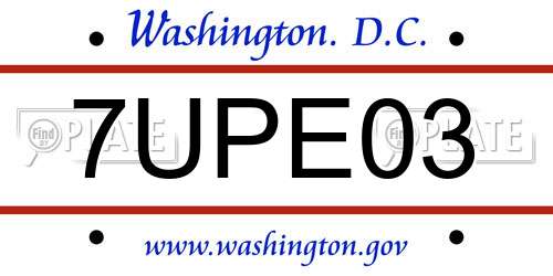 7UPE03 District Of Columbia License Plate