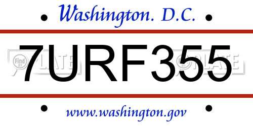 7URF355 District Of Columbia License Plate