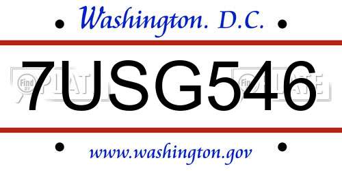 7USG546 District Of Columbia License Plate