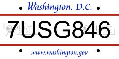 7USG846 District Of Columbia License Plate