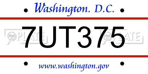 7UT375 District Of Columbia License Plate