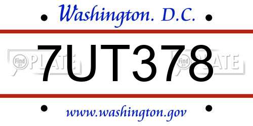 7UT378 District Of Columbia License Plate