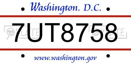 7UT8758 District Of Columbia License Plate