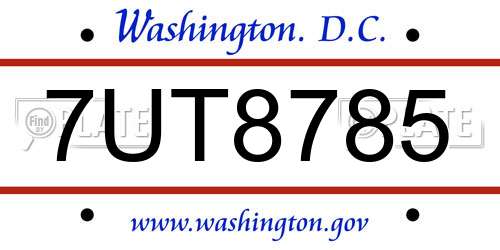 7UT8785 District Of Columbia License Plate