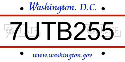 7UTB255 District Of Columbia License Plate