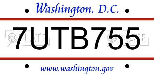 7UTB755 District Of Columbia License Plate