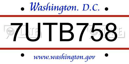 7UTB758 District Of Columbia License Plate