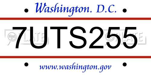 7UTS255 District Of Columbia License Plate