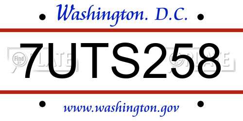 7UTS258 District Of Columbia License Plate