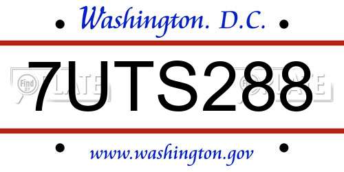 7UTS288 District Of Columbia License Plate