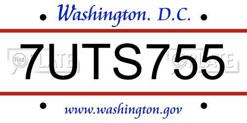 7UTS755 District Of Columbia License Plate