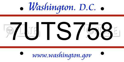 7UTS758 District Of Columbia License Plate