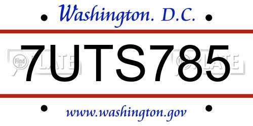 7UTS785 District Of Columbia License Plate