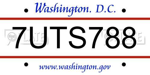 7UTS788 District Of Columbia License Plate