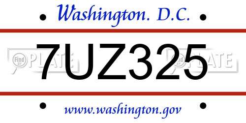 7UZ325 District Of Columbia License Plate