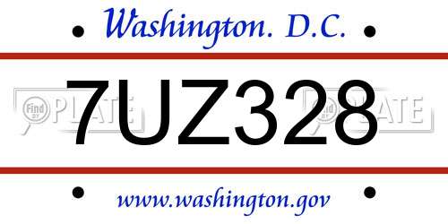 7UZ328 District Of Columbia License Plate