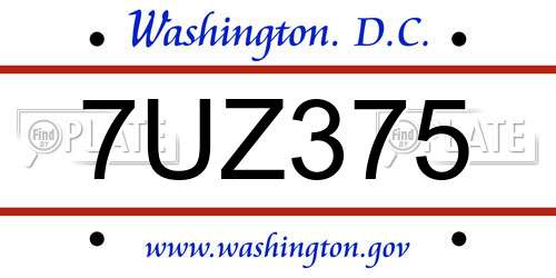 7UZ375 District Of Columbia License Plate