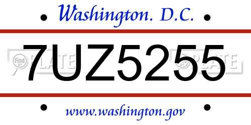 7UZ5255 District Of Columbia License Plate