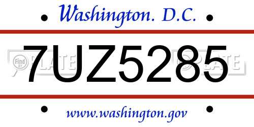 7UZ5285 District Of Columbia License Plate