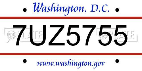 7UZ5755 District Of Columbia License Plate