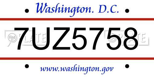 7UZ5758 District Of Columbia License Plate