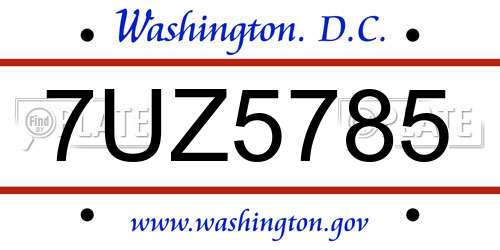 7UZ5785 District Of Columbia License Plate