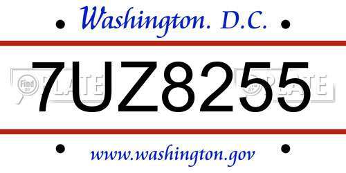 7UZ8255 District Of Columbia License Plate