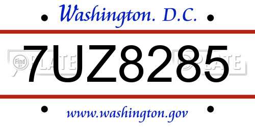 7UZ8285 District Of Columbia License Plate