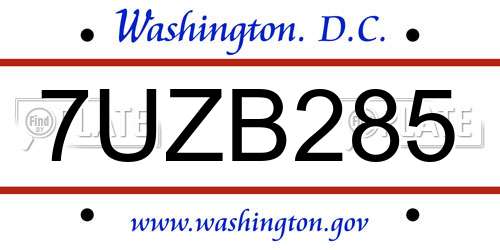 7UZB285 District Of Columbia License Plate