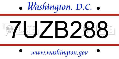 7UZB288 District Of Columbia License Plate