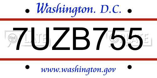 7UZB755 District Of Columbia License Plate