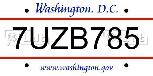 7UZB785 District Of Columbia License Plate