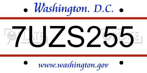 7UZS255 District Of Columbia License Plate