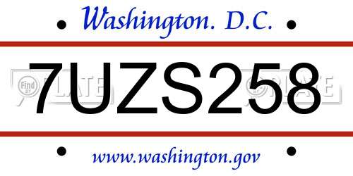 7UZS258 District Of Columbia License Plate