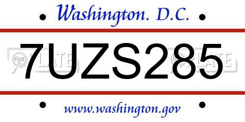 7UZS285 District Of Columbia License Plate