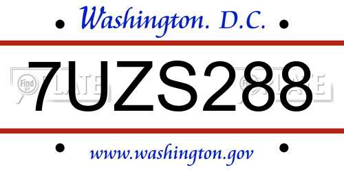 7UZS288 District Of Columbia License Plate