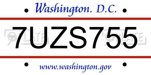 7UZS755 District Of Columbia License Plate