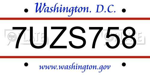 7UZS758 District Of Columbia License Plate