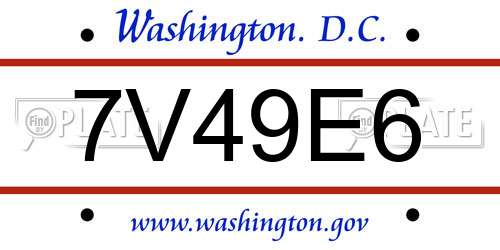 7V49E6 District Of Columbia License Plate